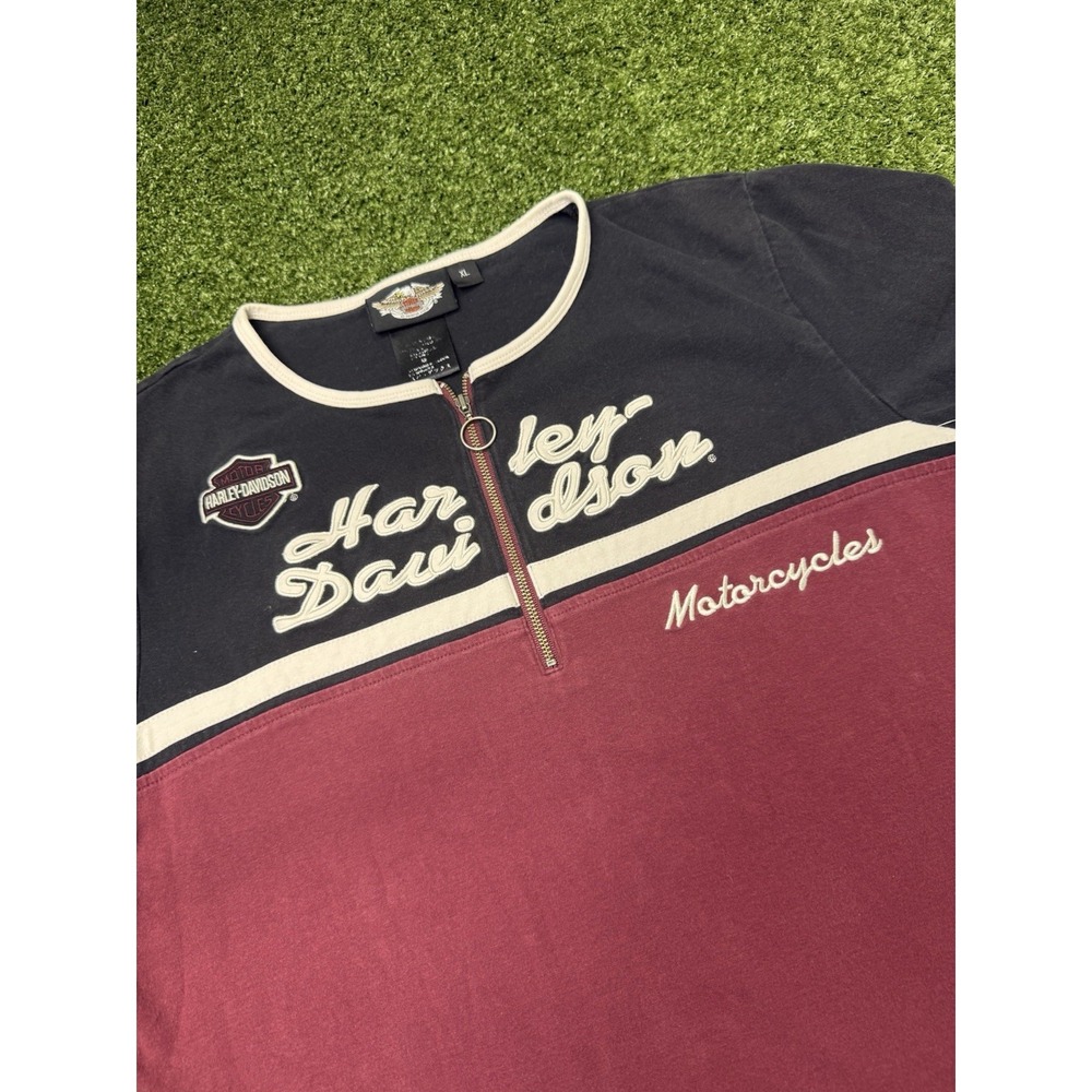 Harley Davidson 1/4 Zip Two Tone T-Shirt Women's Size Med Y2K Maroon Black White